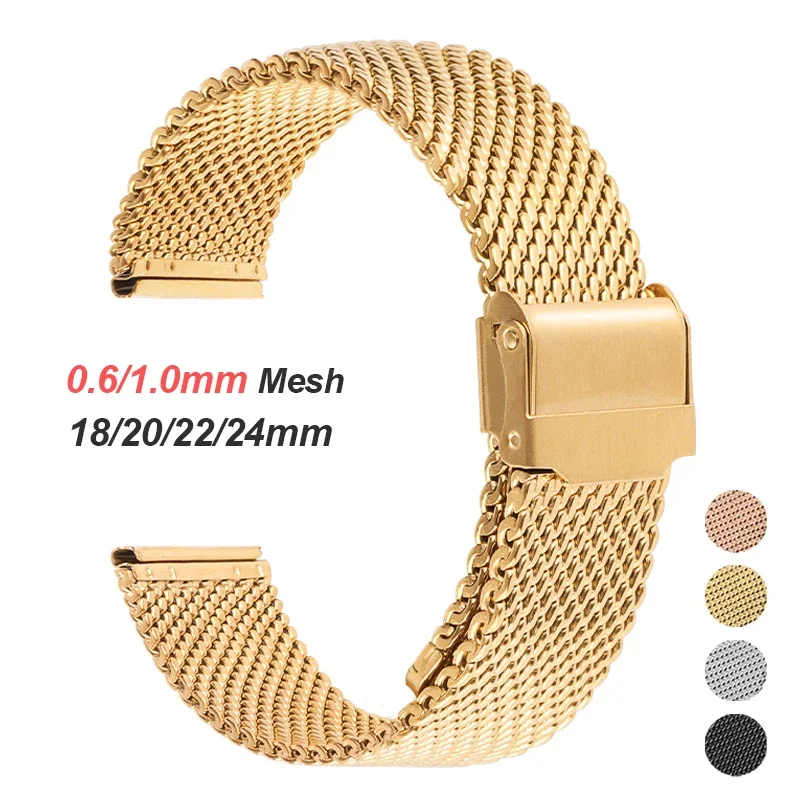 0.6mm 1.0mm Milanese Mesh Strap for DW Watch 20mm 22mm Stainless Steel Bracelet for Seiko 24mm 18mm Universal Metal Watchband