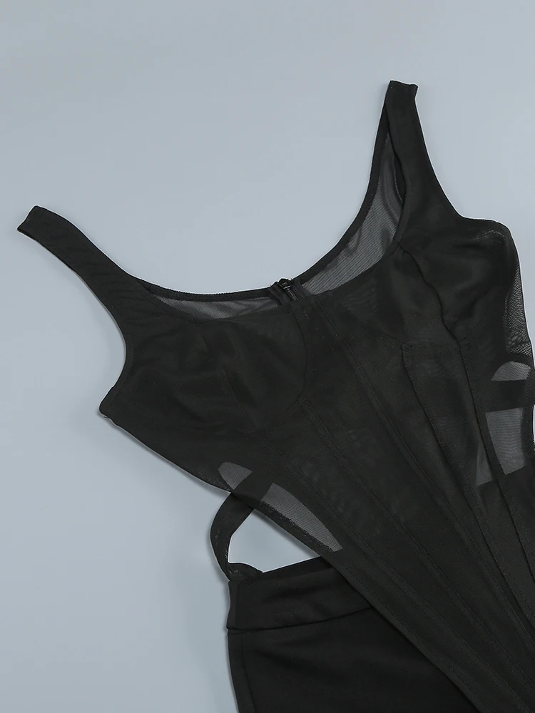 مثير مشد شبكة سوداء المرأة بذلة المرقعة الجوف خارج ضيق بذلة أزياء حزب قطعة واحدة الملابس النسائية