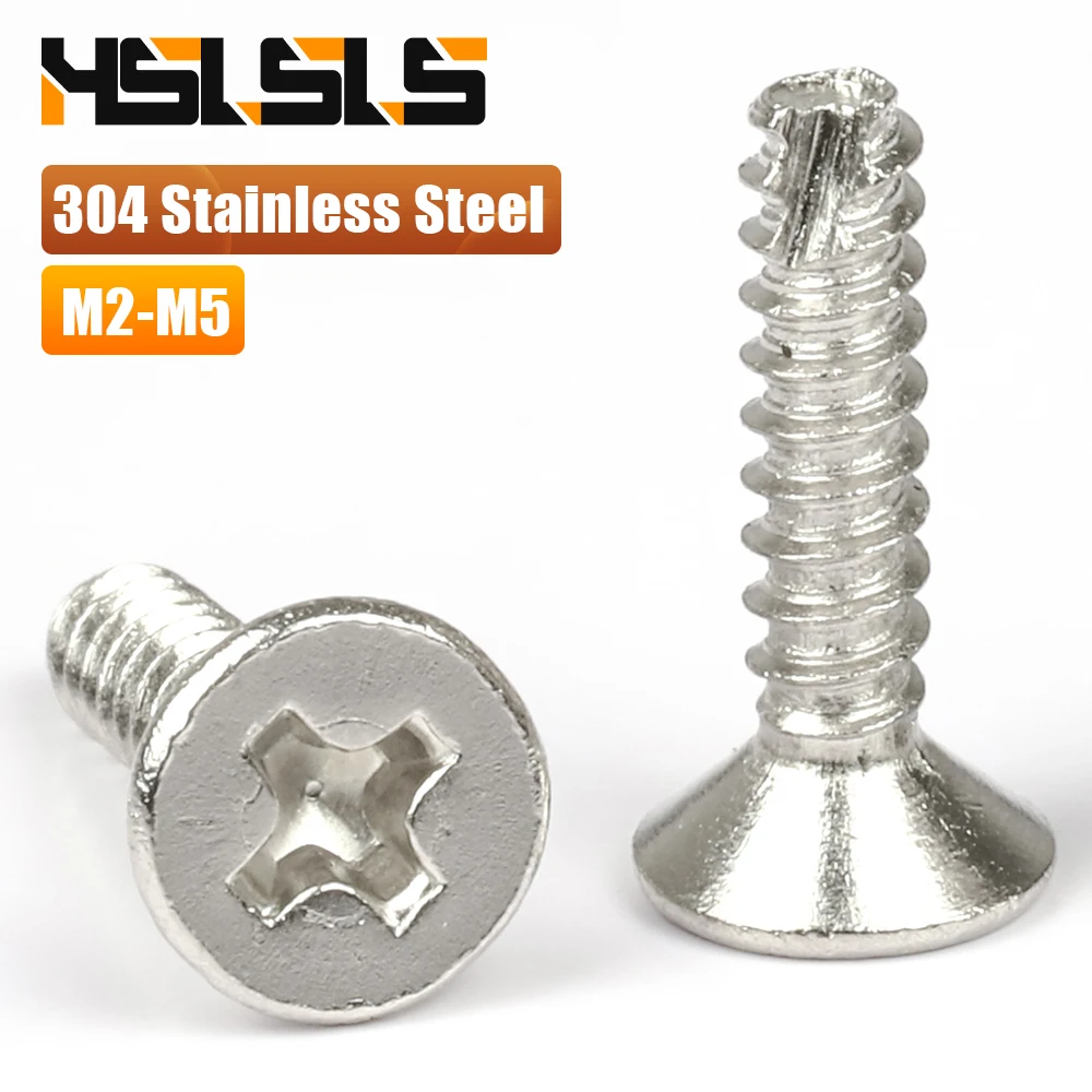 304 Stainless Steel Cross Countersunk Head Cutting Tail Tapping Screw M2 M2.3 M2.6M3 M4 M5 Phillips Flat Head Self Tapping Screw