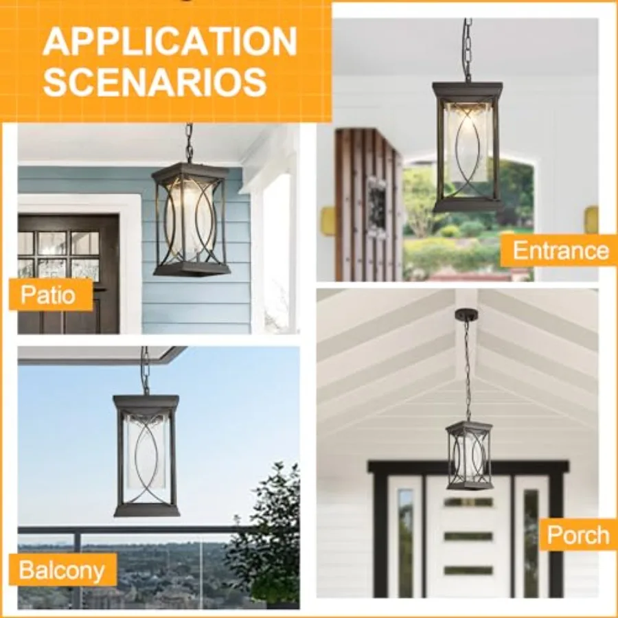 Motion Outdoor Pendant Light Fixtures Dusk to Dawn Exterior Ceiling Hanging Lantern for Porch, Modern Outside Chelier Light wit view 5