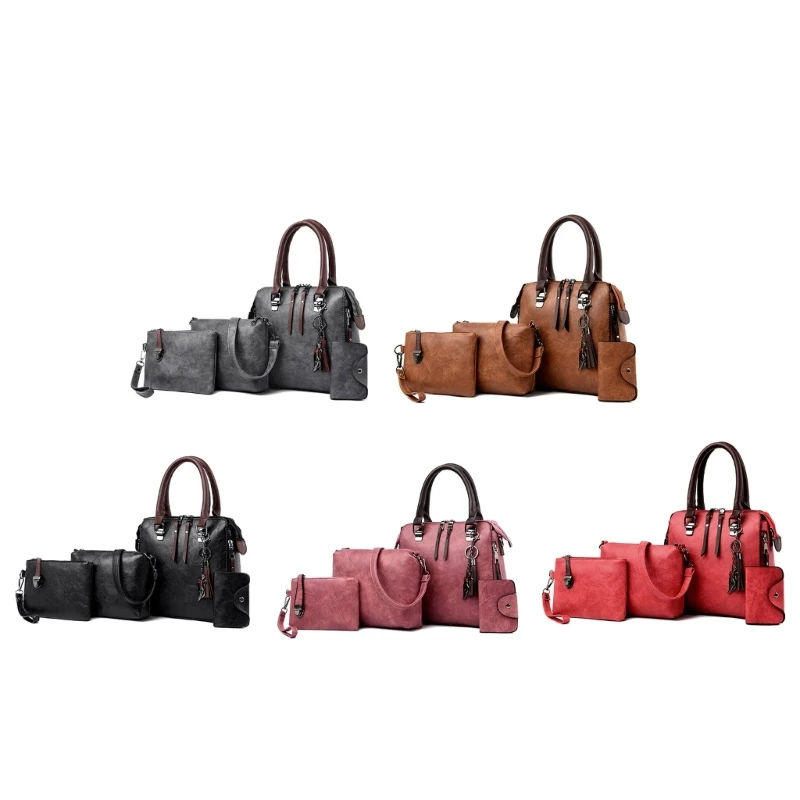 4-in-1 PU-leren handtassenset met crossbodytas Walelt-portemonnee voor moderne vrouwen