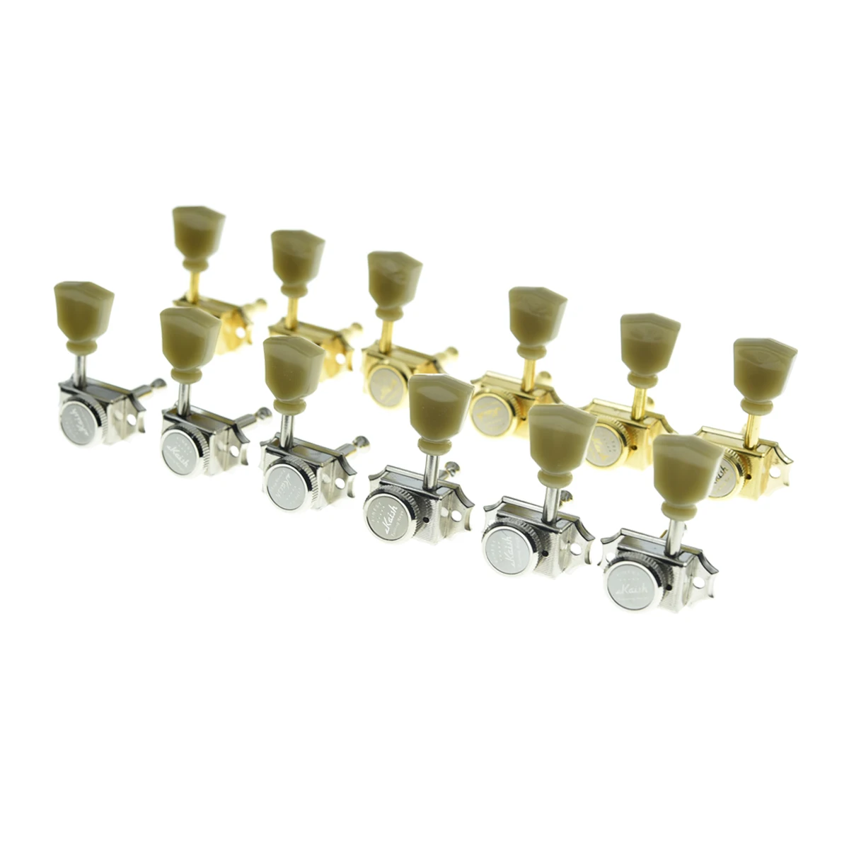 KAISH 3x3 Vintage Style Locking Tuners Guitar Tuning Keys Guitar Lock Tuing Machine Heads for Les Paul Gold with Keystone Button