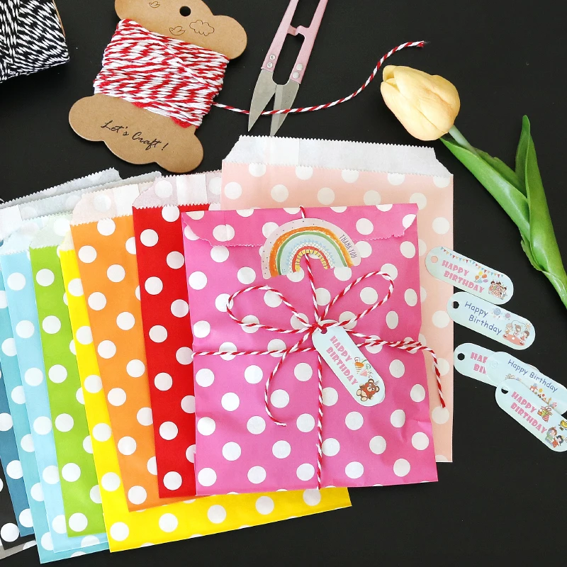 25 Stück 13x18cm Bunte Kraftpapiertüten Süßigkeiten-Kekstüten mit Streifen und Punkten Geschenkbeutel für Hochzeit Geburtstag Party Gastgeschenk Verpackungstasche – Detail 6