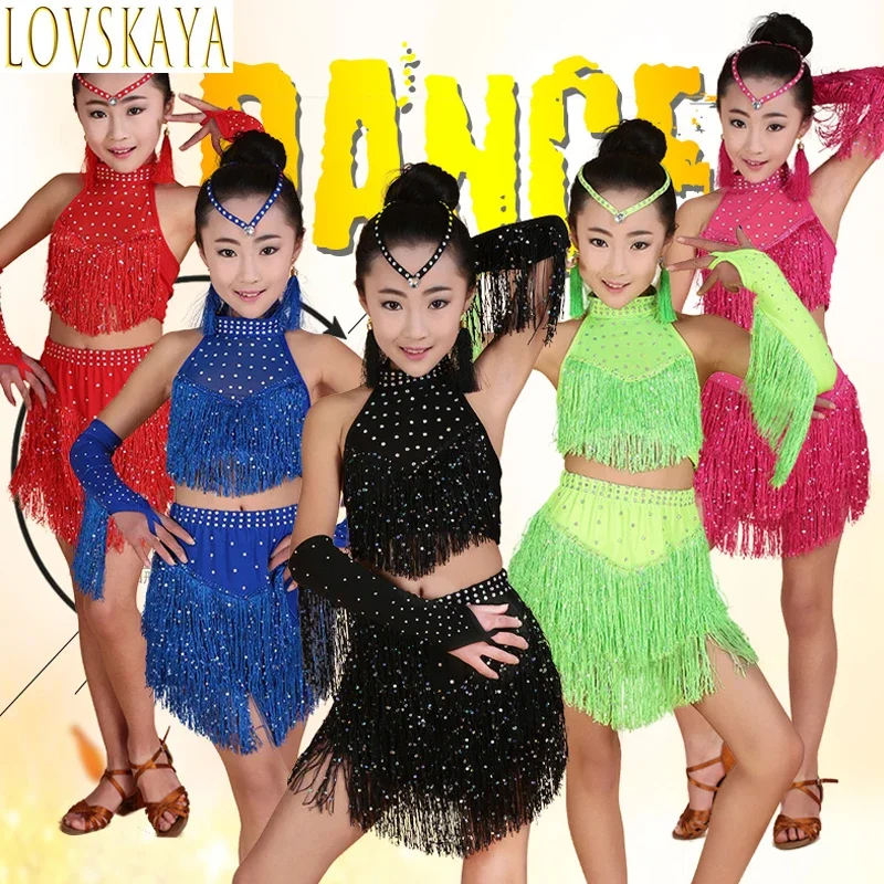 New sequin Latin dance tassel dress for girls, fashionable cha cha salsa tango dance costumes, stage costumes