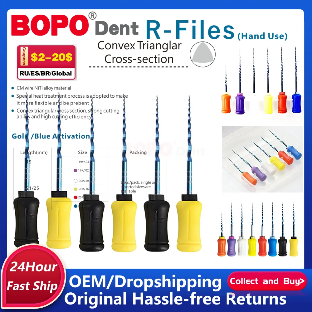 6 stks/pak Tandheelkundige Endodontische NiTi Hand Gebruik Bestand Warmte Geactiveerde Roterende Endo Naald SX-F3 21/25/31mm F4 F5 Wortelkanaalbehandeling Super Bestanden