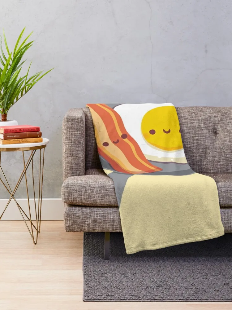 Cute Bacon and Egg In Saucepan Throw Blanket Blankets For Sofas Flannel Fabric Large For Baby Blankets