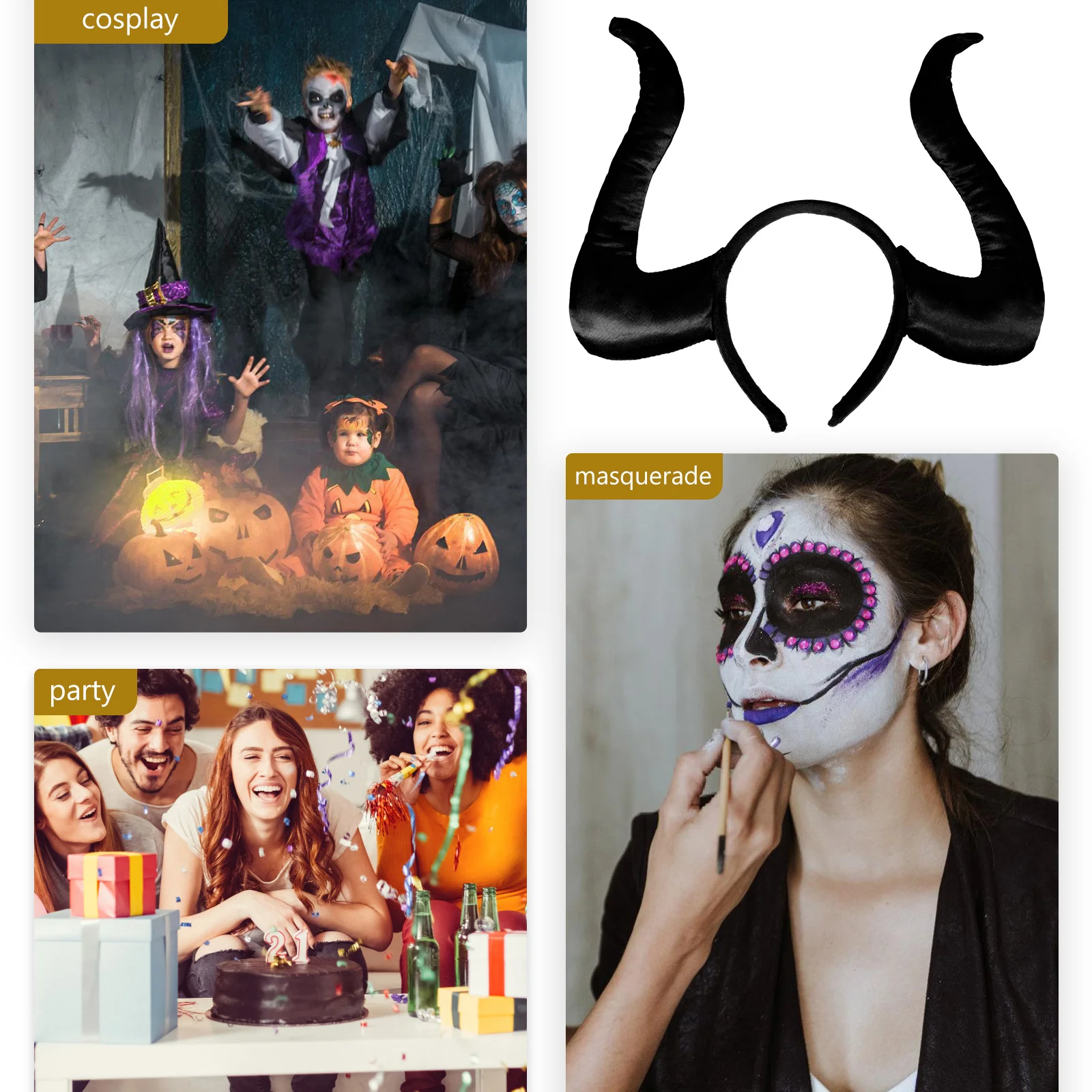 

White PU Horn Headb Halloween Headdress Lightweight Stable Material Chic Present Family Friends Photos
