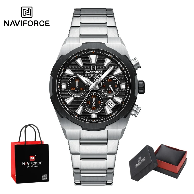 naviforce-メンズ腕時計多機能クロノグラフクォーツカレンダー表示発光新しい男性時計ミリタリースタイル腕時計ギフトボックス