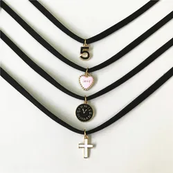 Retro Charm Jewelry Women Gothic Black Lace Velvet Choker Necklace  Love Cross Necklaces & Pendants For Women Gifts Handmade