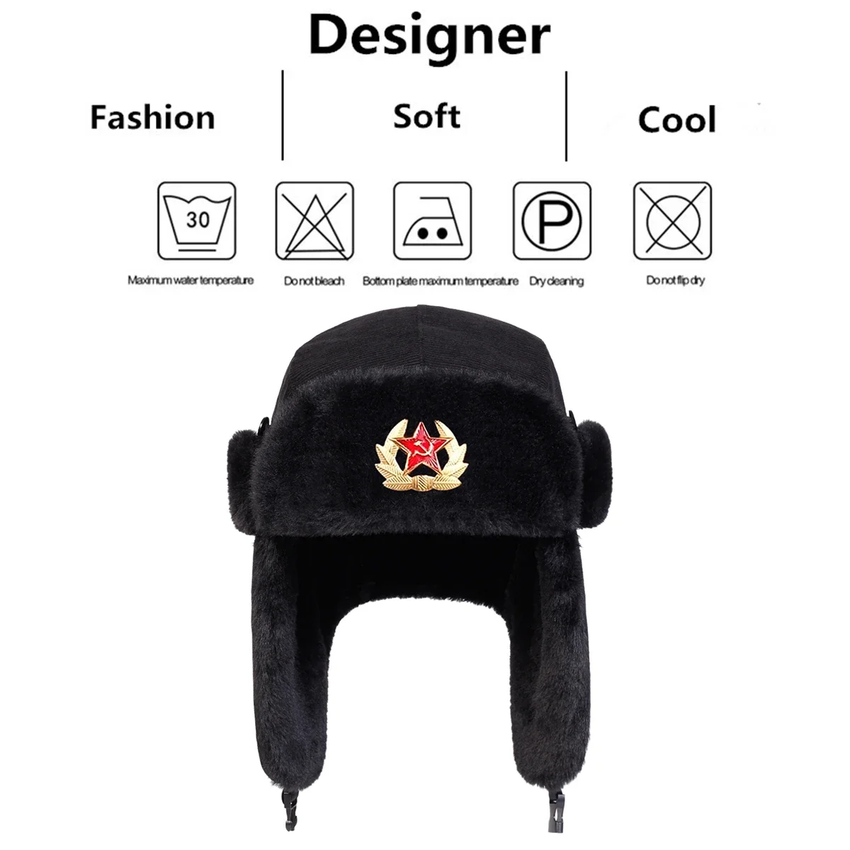 Unisex Five Pointed Star Corduroy Lei Feng Hat Winter Earflap Hat Keep Warm Ski Hat Bomber Hat for Outdoor Riding Snow Activitie