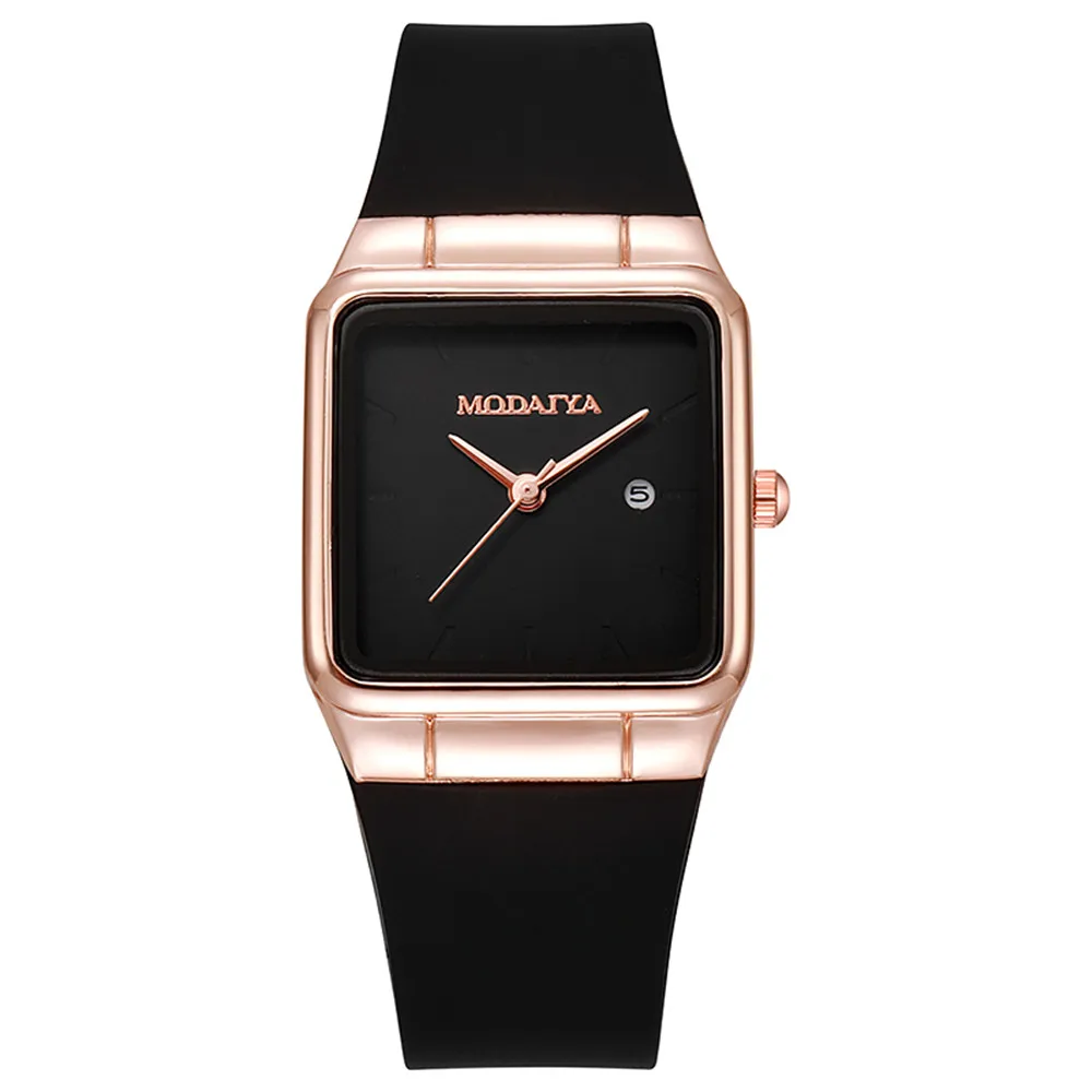 Moda 2023 Las mujeres de la marca simple cuadrado calendario negro reloj de cuarzo Casual correa de silicona reloj femenino reloj de pulsera