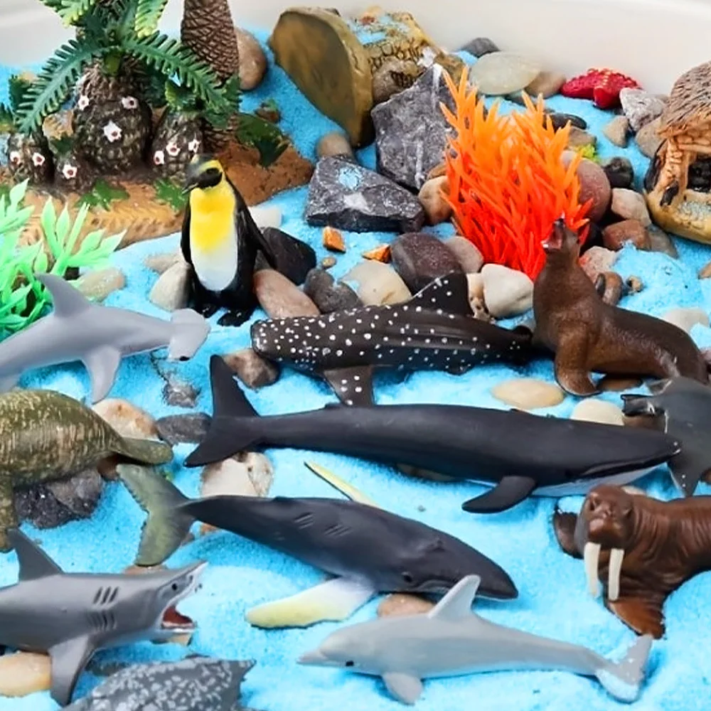 12 unids/set de juguetes de animales marinos modelo de Pvc ballena tiburones delfines regalos de cumpleaños regalos de Festival coleccionables decoraciones para el hogar