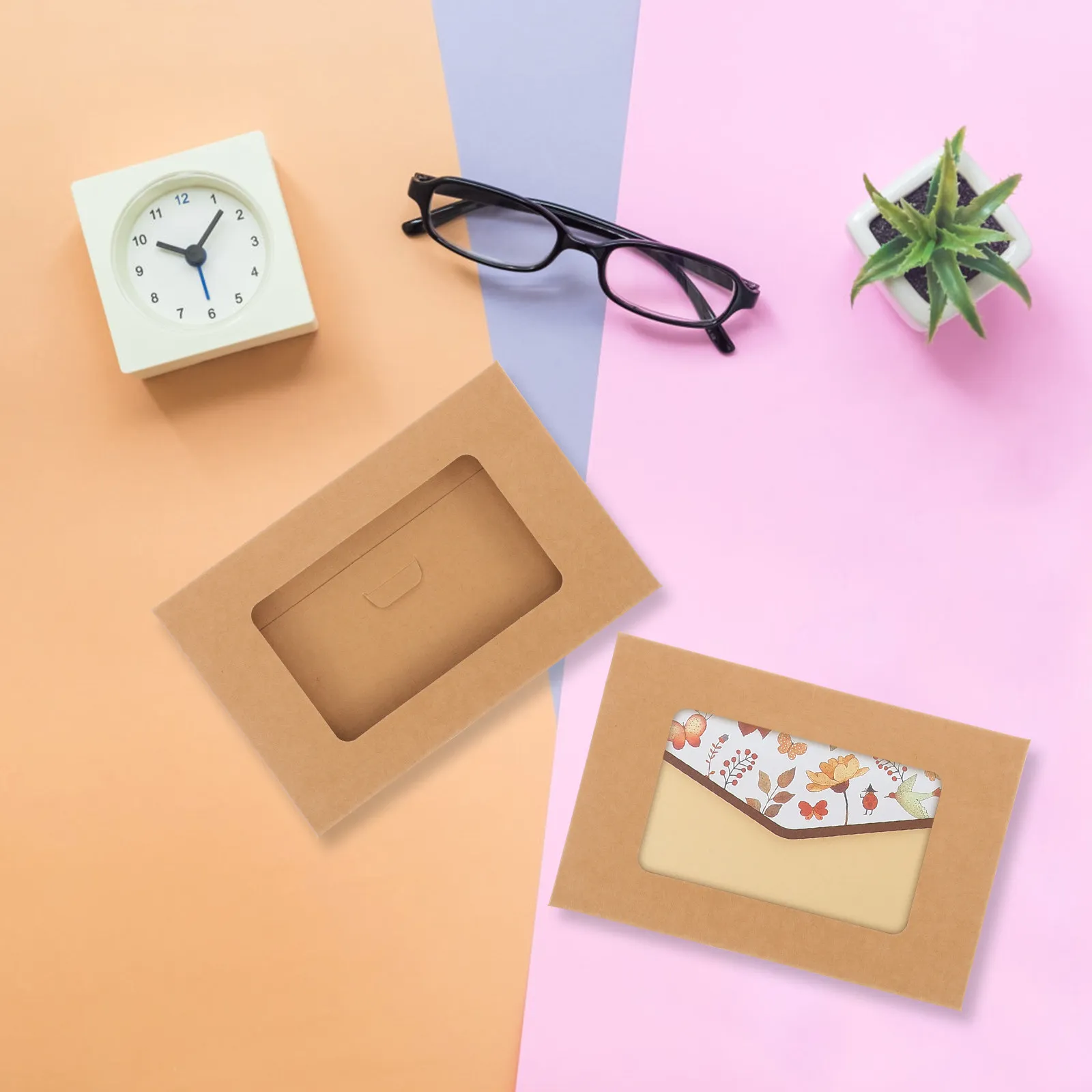 

10Pcs Postcard Boxes Kraft Paper Envelope Box Open Window Storage Container Mailing Letter Catalog Invoice Organizer