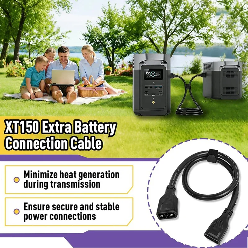 Super Sale 2pcs XT150 1M Extra Battery Connection Cable for Ecoflow Delta 2, 2 Max, 3, 3 Plus, 3 1500, Wave 2, Wave 3