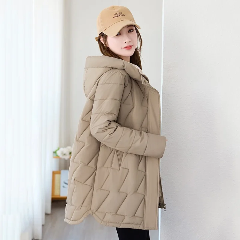 Veste rembourrée en coton pour femme, Parka Slim et chaude à capuche, ample et décontractée, mi-longue, manteau épais, automne et hiver