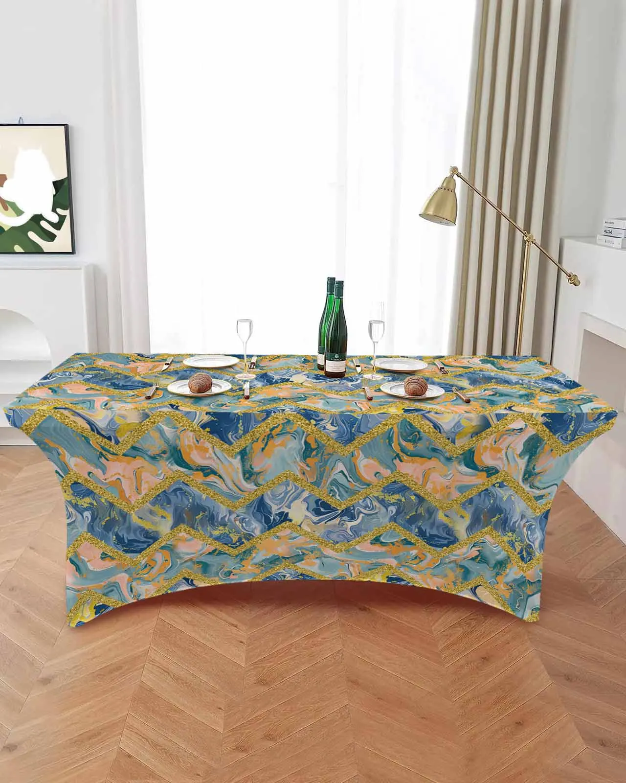 Abstract Marble Texture In Modern Art High Stretch Tablecloth Wedding Party Decor Elastic Print Table Cover Outdoor Table Cloth