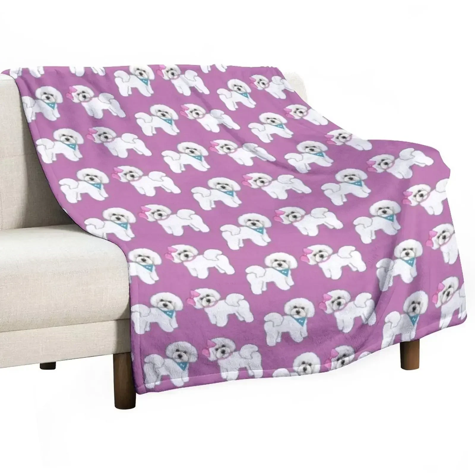 Bichon Pair on purple Throw Blanket Cute For Decorative Sofa Quilt funny gift Soft Beds heavy to sleep Blankets