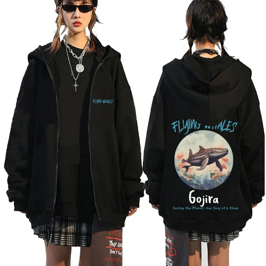 

French Metal Band Gojira From Mars To Sirius Flying Whales Album Cover Zipper Hoodie Men Women Rock Oversized Zip Up Jacket Coat