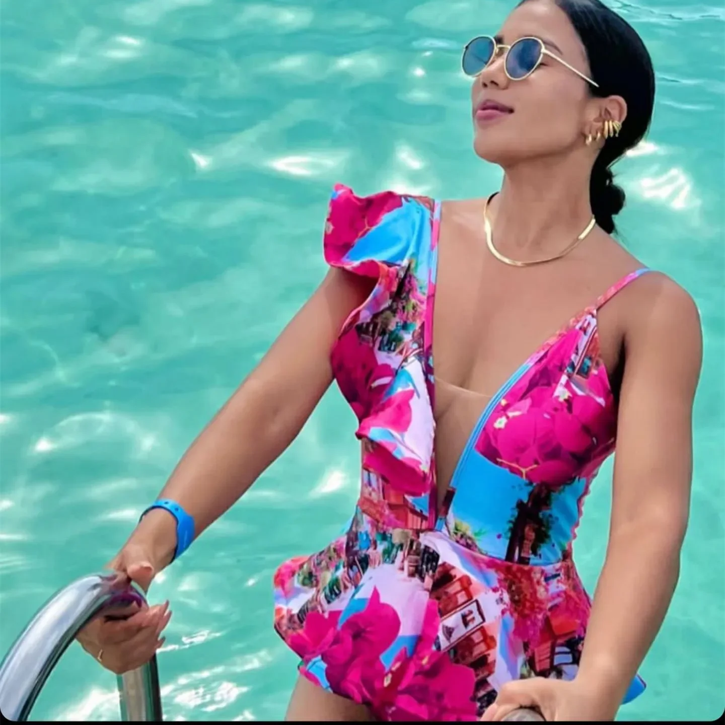 Costumi da bagno con scollo a V Costumi da bagno sexy Donna 2024 Costume da bagno con volant sulle spalle Stampa floreale Costume da bagno biquini Costume da bagno intero da spiaggia