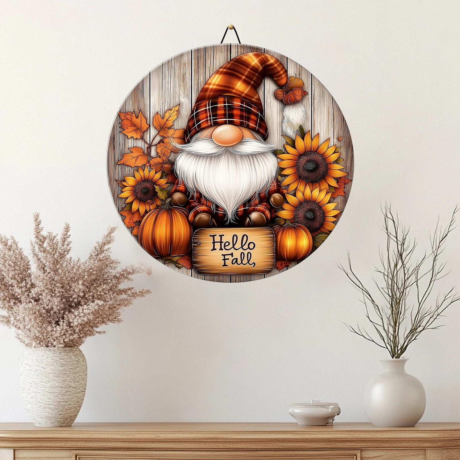 Hello Fall Give Thanks Wall Sticker Gnome Pumpkin Sunflower Wall Decal Removable Peel and Stick PVC Home Decor