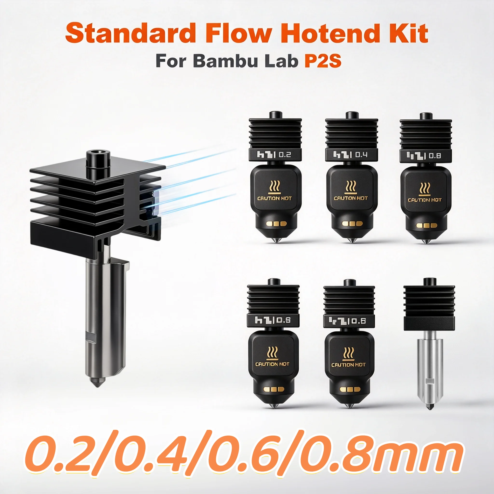 For Bambu Lab P2S Hotend Kit Hardened Steel Detachable Nozzle 0.2/0.4/0.6/0.8mm Quick Magnetic Install 3D Printer Parts