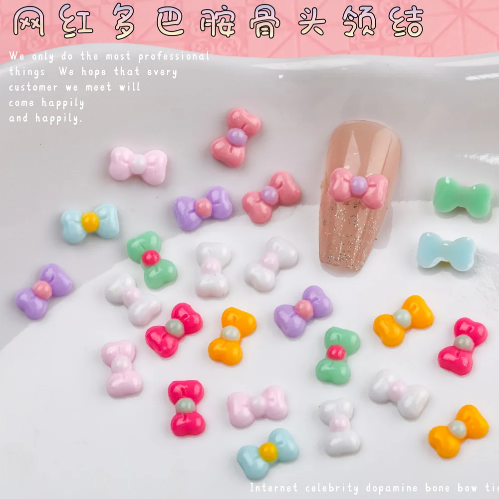 

100Pcs Beautiful Rainbow Bow Nail Charms - 3D Mini Resin Ribbons for Sweet Summer Manicures