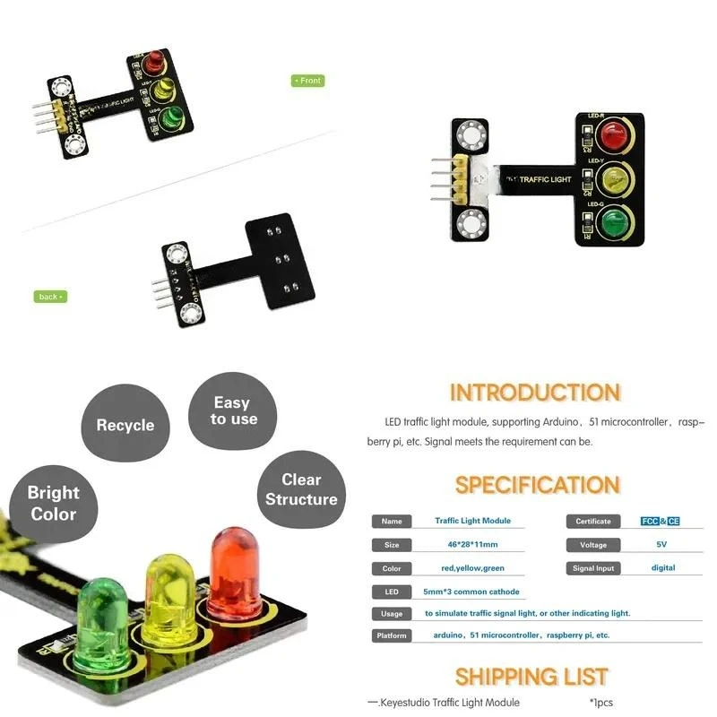 DIY Electronic STEM LED Traffic Light Module for Arduino and Microbit