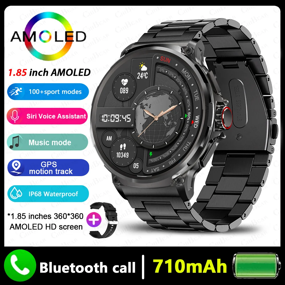 2025 Nieuwe 1.85 inch Smart Horloge Mannen Ultra 710 mAh Grote Batterij Bluetooth Oproep 400 + Horloge Gezichten Sport Outdoor waterdichte Smartwatch
