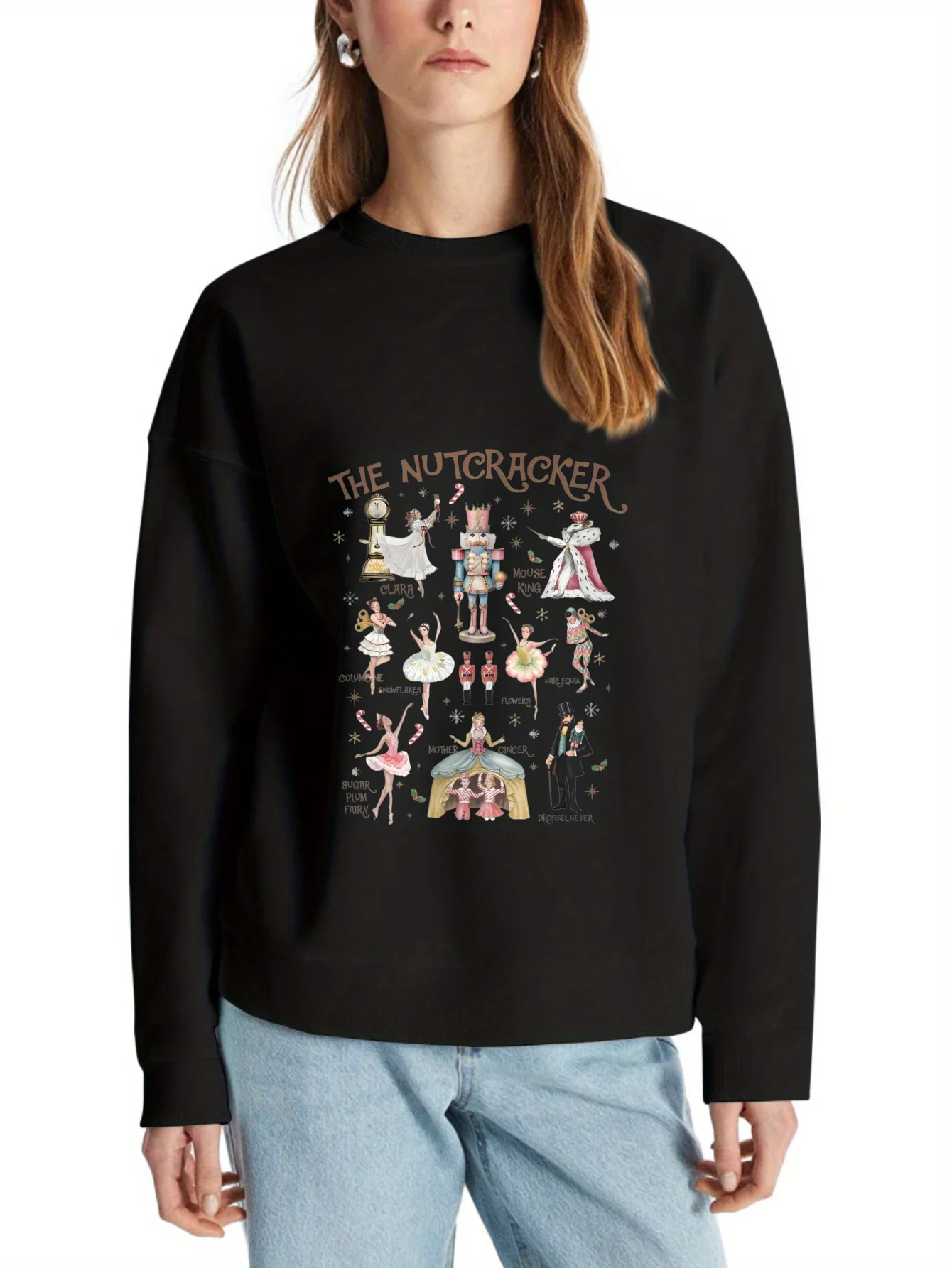 くるみ割り人形バレエキャラクタープリント フード付きスウェットシャツ ポリエステル混紡 カジュアルプルオーバー 快適な一年中着用可能 洗濯機で洗えます