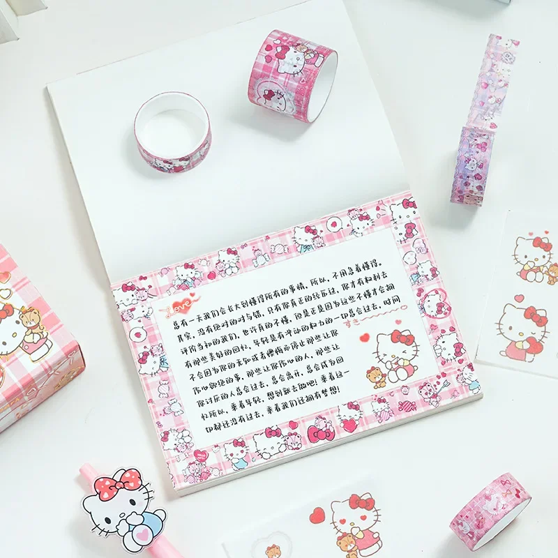 Hello Kitty Cinnamoroll Kuromi Melody Pompompurin Sanrio Sticker Roll Gift Box Cute Hand account Tape Stickers Decal Kids Toys