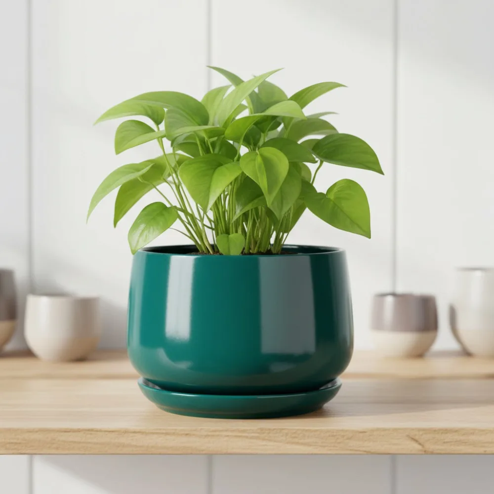 

9-дюймовый керамический горшок с дренажем и блюдцем - современный домашний и уличный цветочный горшок для домашнего декора, садовые подарки