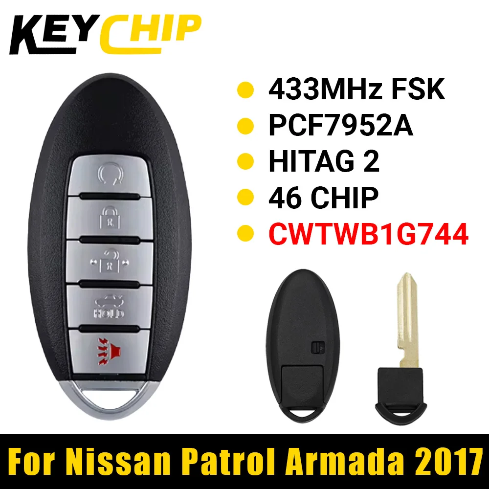 KC CWTWB1G7445 кнопки Smart Remote Автомобильный ключ 433 МГц для Nissan Patrol Armada 2017 с PCF7952A HITAG 2 46 ЧИП без маркировки