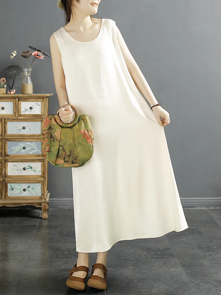 Retro cetim renda guarnição tanque Dr feminino verão elegância redonda Ne Svel saia longa commute Sle bordado floral solto...