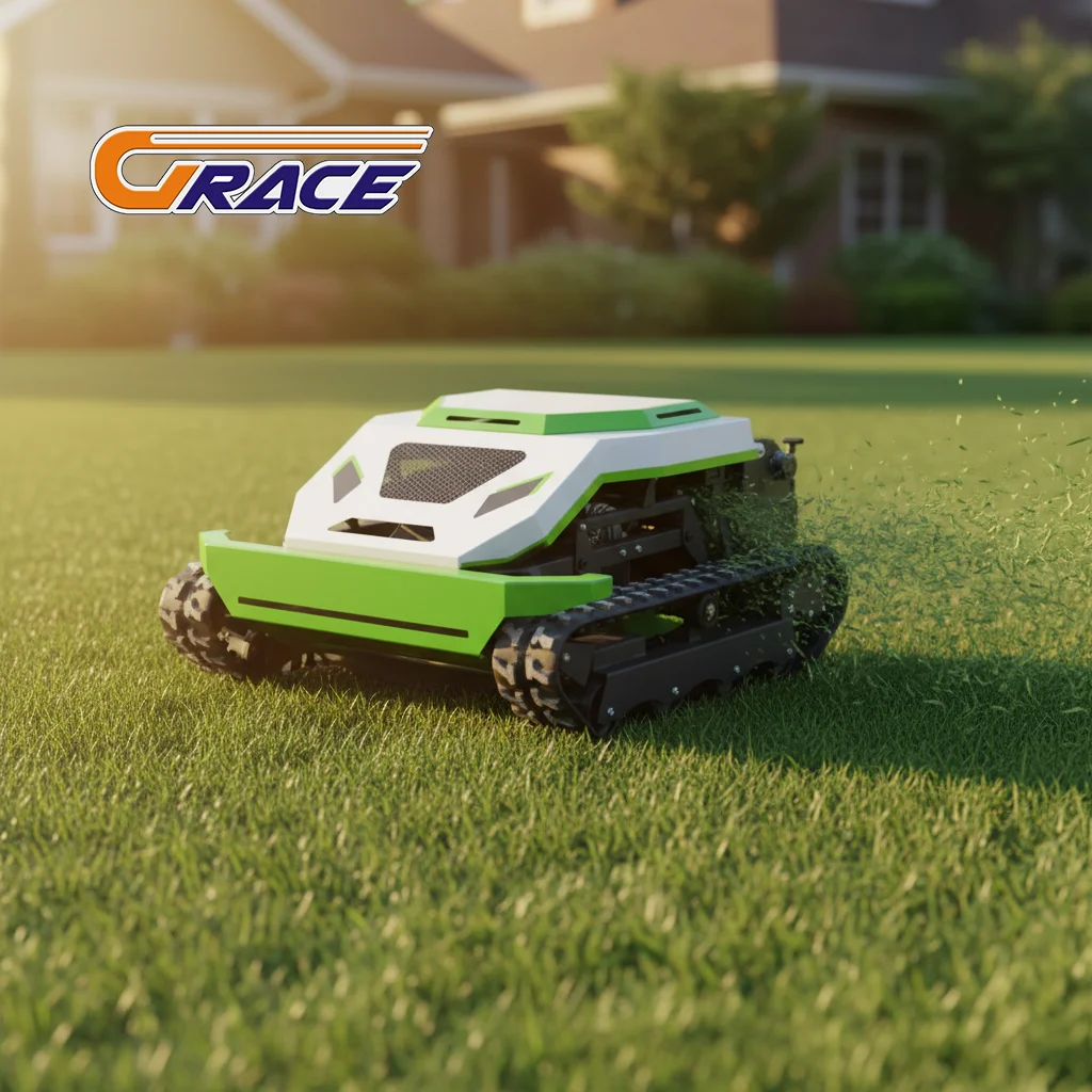 

RC All Terrain Crawler Mower Tracked Remote Control Lawn Grass Cutter for Orchard Yard