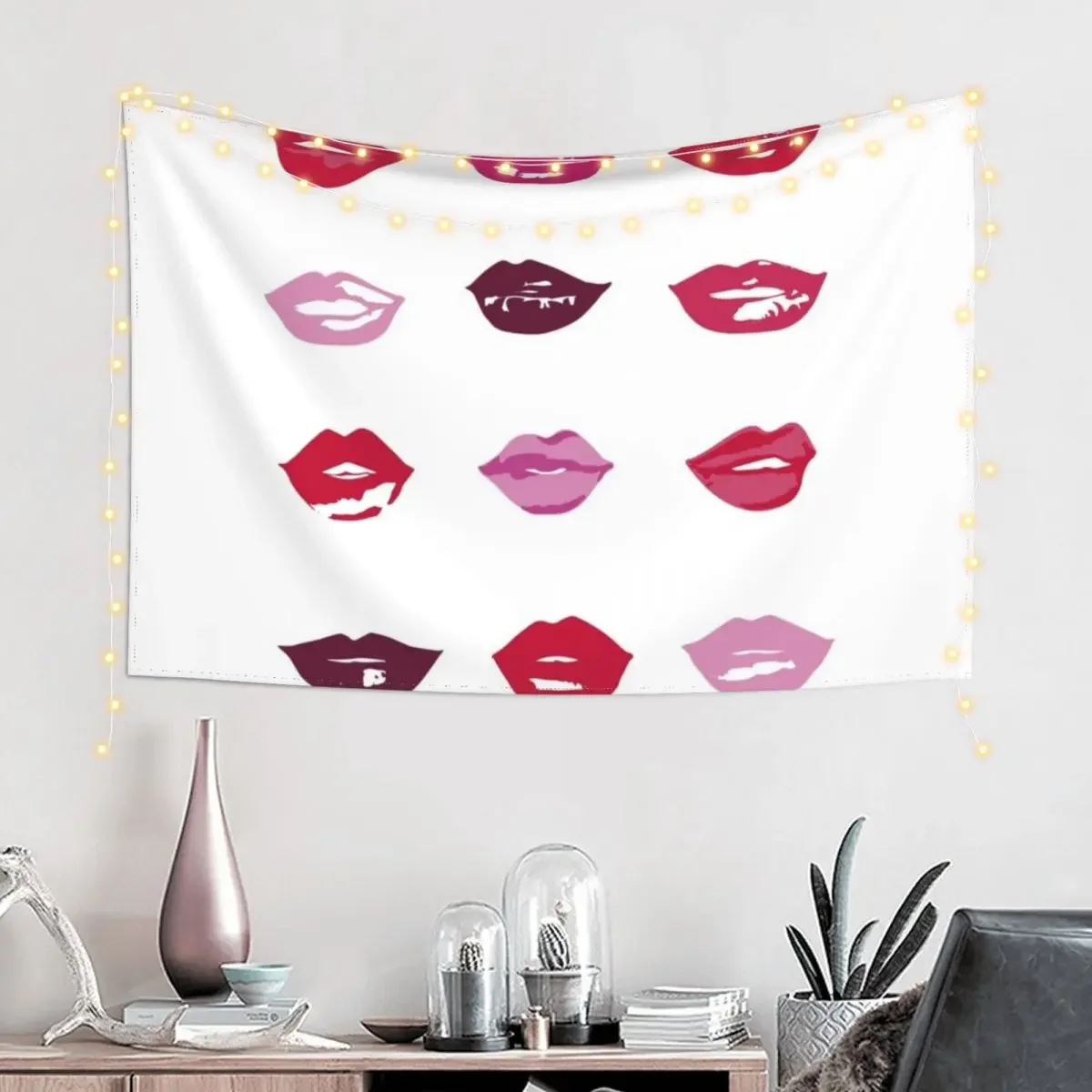 kiss kiss in lipstick colors Tapestry Aesthetic Home Decor Wall Tapestries Decoration For Bedroom Aesthetics For Room Tapestry