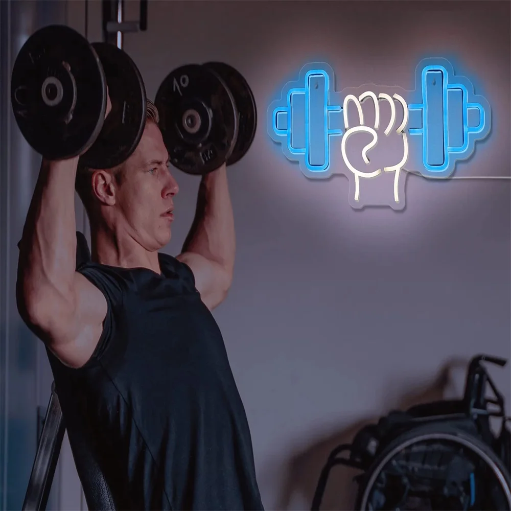 Barbell ปากการูปหัวใจ Dumbbell LED Light Gym Decore Hiasan Dinding Rumah สำหรับออกกำลังกายห้องกีฬาฟิตเนสคลับเพื่อนวัยรุ่นของขวัญเด็ก