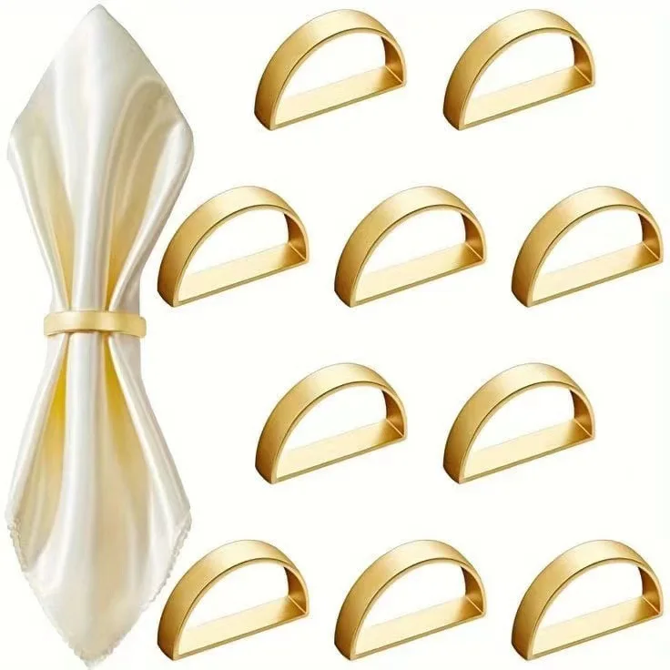 

12PCS Cuff Brushed Gold Napkin Rings Holder Wedding Banquet Metallic Adornment Table Settings Glossy Serviette Buckles