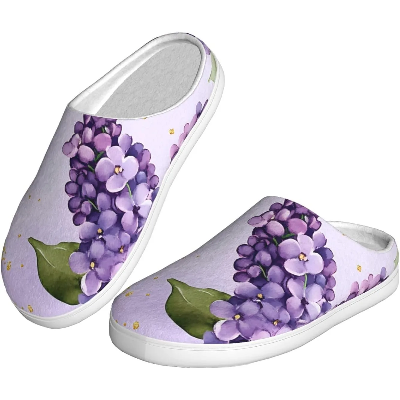 

Lilac Flowers Women’s Cozy Slippers Soft Cotton Indoor & Outdoor House Slippers With Anti-Slip Sole