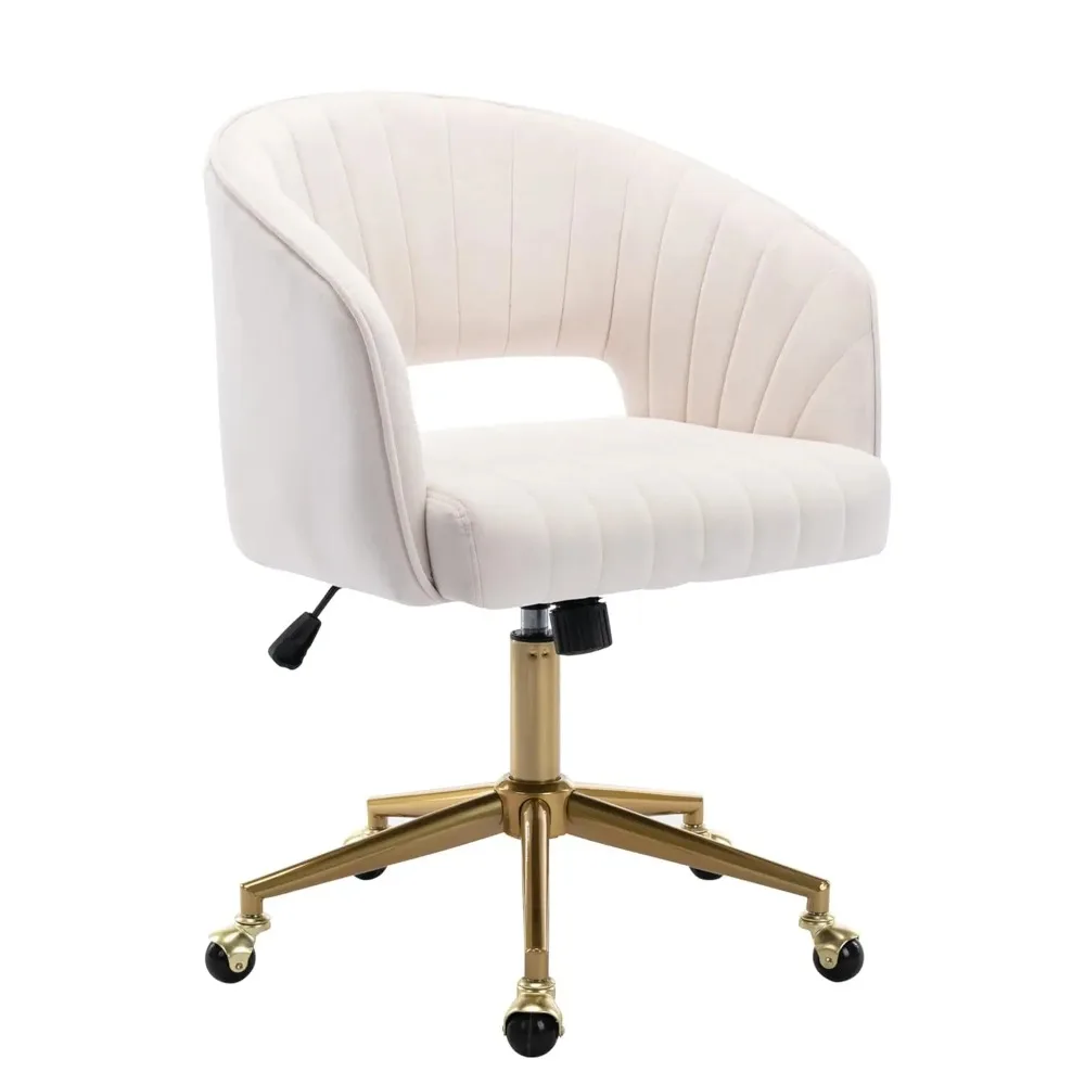Velvet Swivel Office Chair Ergonomic Tufted Armchair with Gold Base for Home Office Living Room Study, Custom