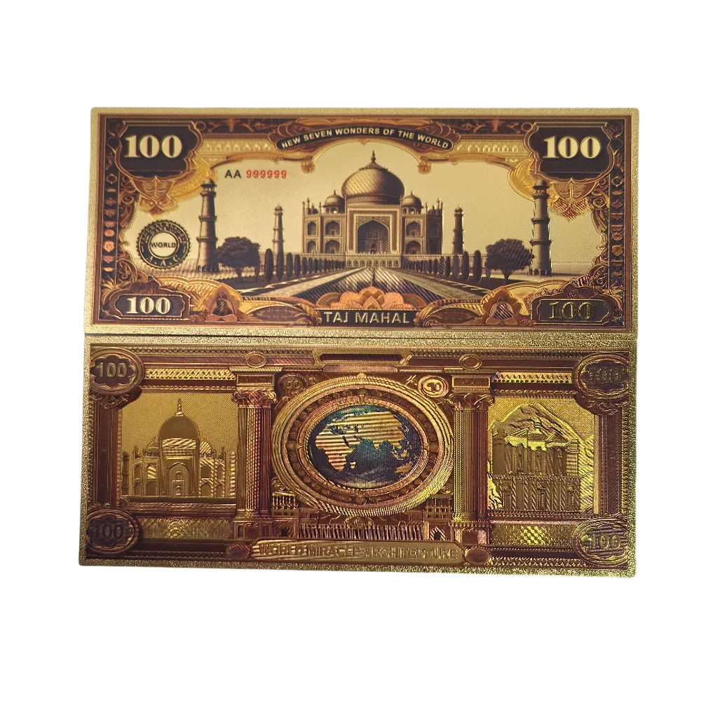 2025 7 قطعة العمارة المعجزة العالمية السبعة 100 دولار أمريكي مجموعة الأوراق النقدية الذهبية هدية