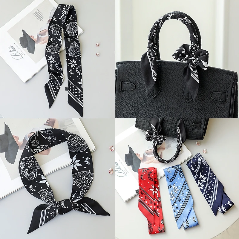 KoreanVersatile in Spring New Animal Leopard Women\'s Twill Decoration Small Silk Scarf Binding Bag Handle Ribbon Hair Band Scarf