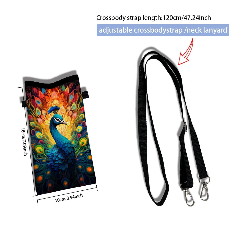 Colorful Peacock PhoneBag Adjustable and Detachable Strap Designed ExclusivelyforWomen CrossbodyBag ConvertibleShoulderBag5.16