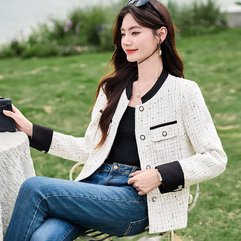 

Women's new style small fragrant wind coat spring and autumn high-end temperament coarse woolen tweed socialite short top