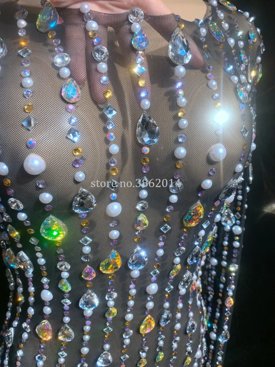 Błyszcząca Sukienka z Cyrkoniami i Perłami dla Kobiet, Sekowna Prześwitująca Sukienka Wieczorowa na Urodziny, Imprezę, Długa Sukienka do Sesji Zdjęciowej