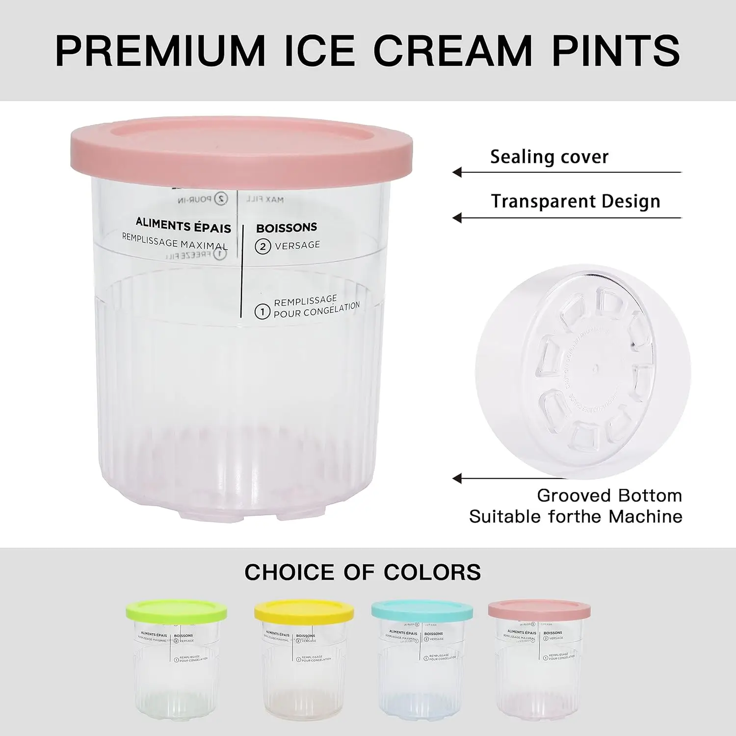 4 Pack Ice Cream Pint Containers Replacement for Ninja Creami NC500 NC501 Series Deluxe ice Cream Makers PintsLids with 4 Spoons