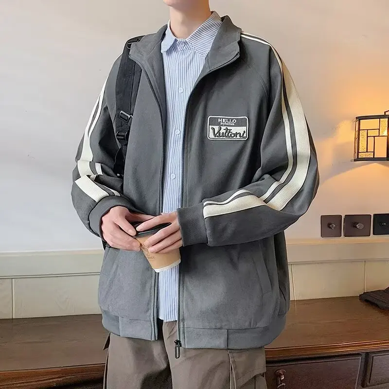 Giacca con colletto da uomo primavera e autunno giacca patchwork ampia abbigliamento casual da uomo