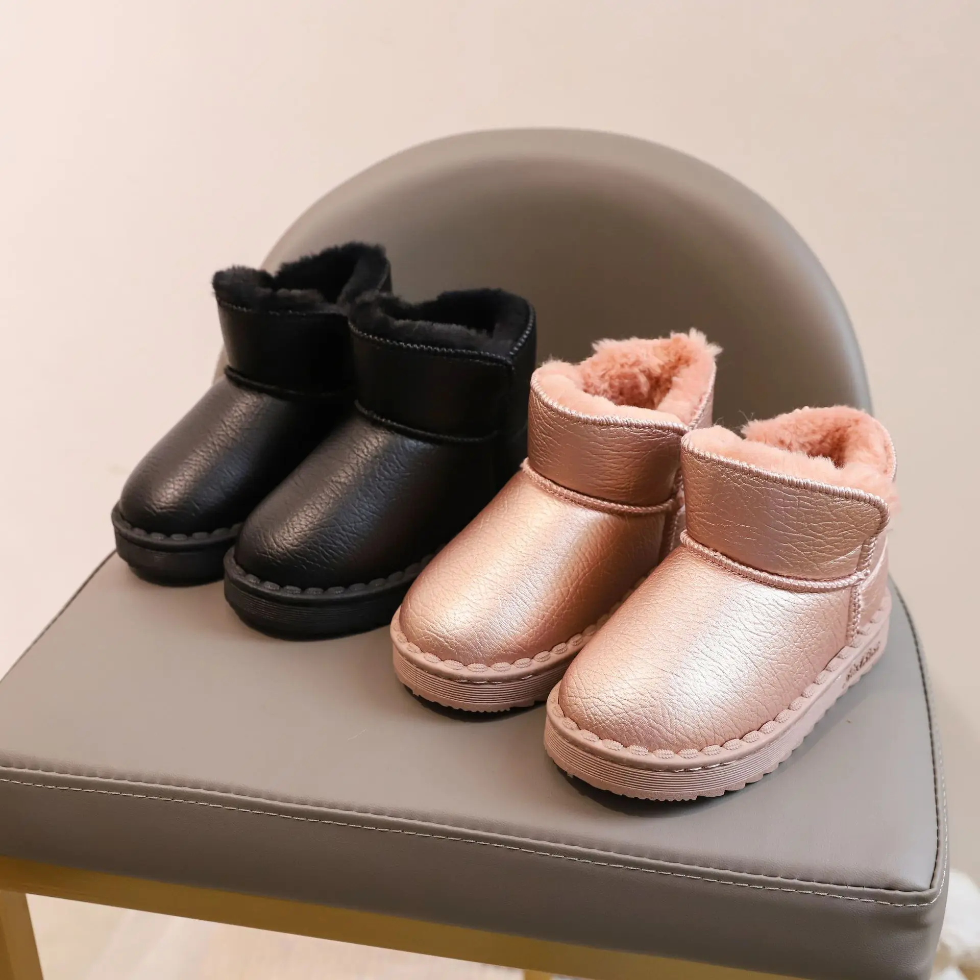 Children Snow Boots Girls Short Boots 2022 New Winter Boys Warm Plush Waterproof Thick Plush Kids Minimalism Style Cotton Shoes