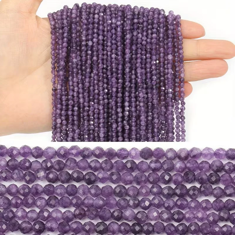 2 3 4MM Faceted Stone Beads Natural Amethyst Apatite Agate Jade Tourmaline Round Spacer Beads For Jewelry Making DIY Bracelet