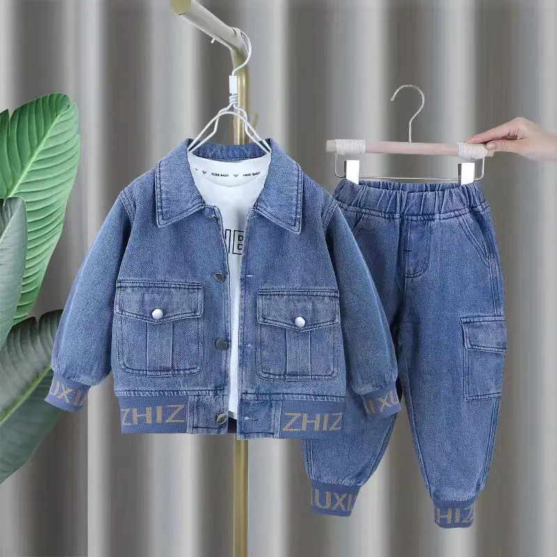 

Kids Boys Clothing Set Spring and Autumn New Children's Casual Jacket Jeans Two Piece Set Girl Baby Korean Version Casual Set