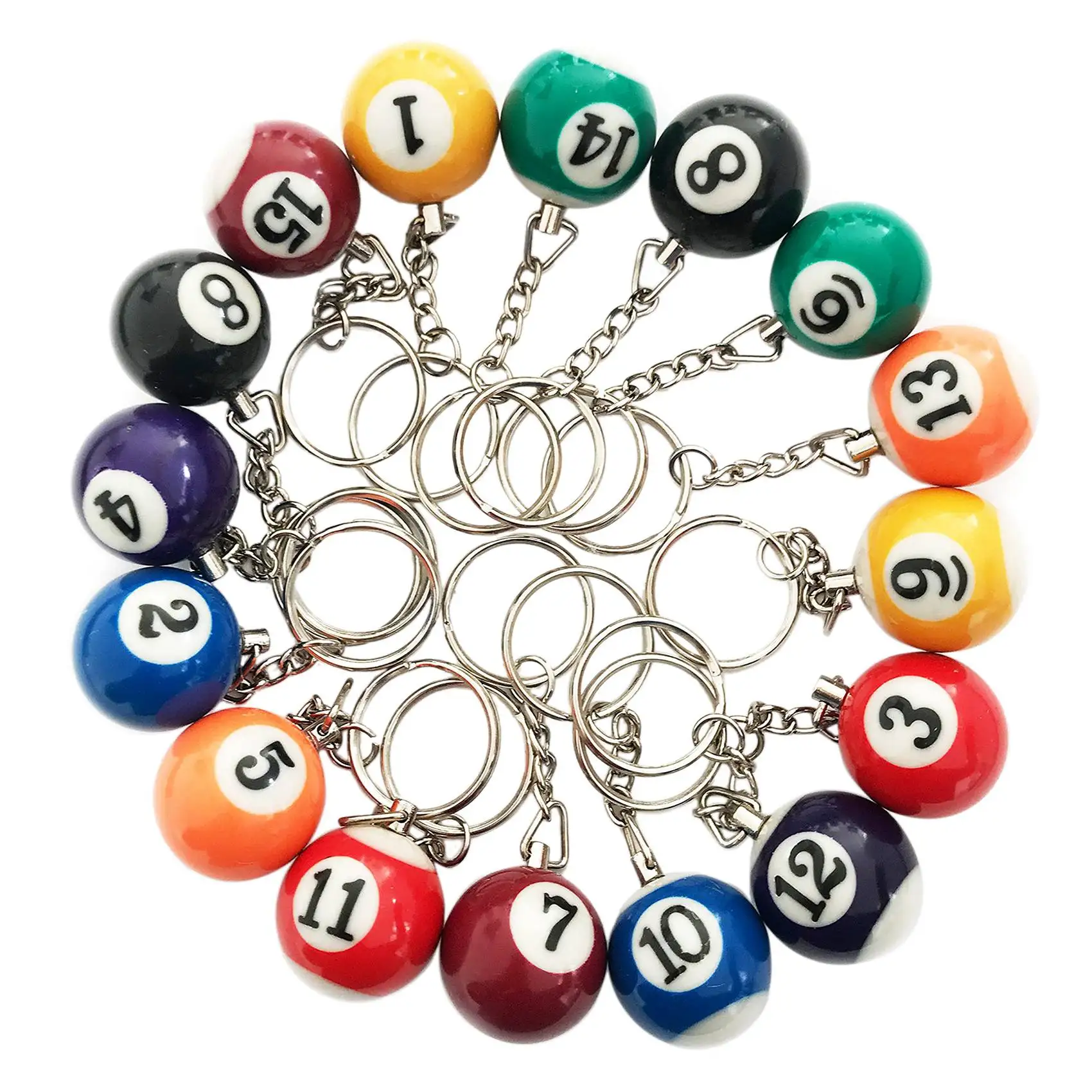 

Colorful Billiard Ball Keychain Set 16 Pcs Mini Magic Key Chain Balls Eightball Billar Billiards Chains Accessories